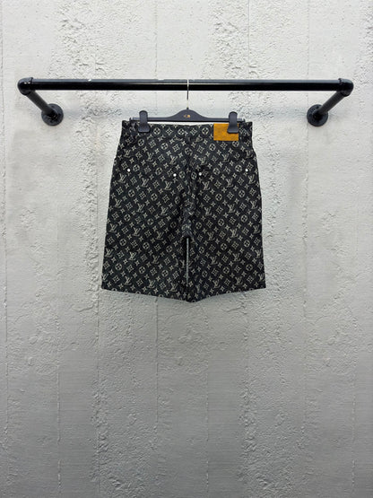 1V  jacquard full print denim shorts