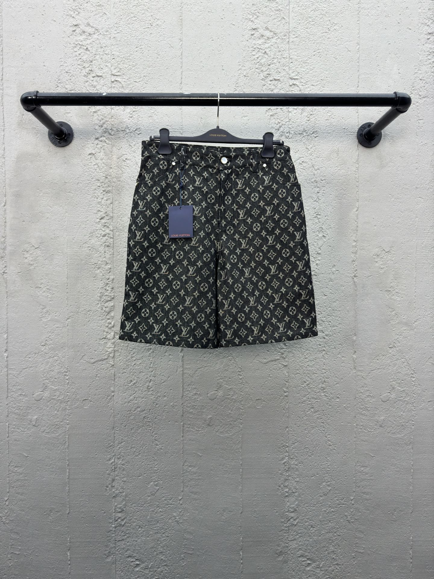 1V  jacquard full print denim shorts