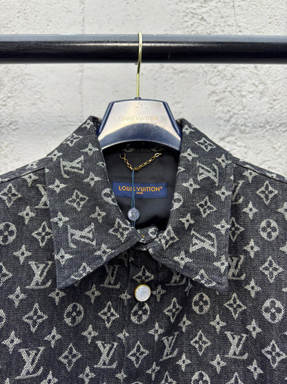 1V  jacquard full print denim shirt