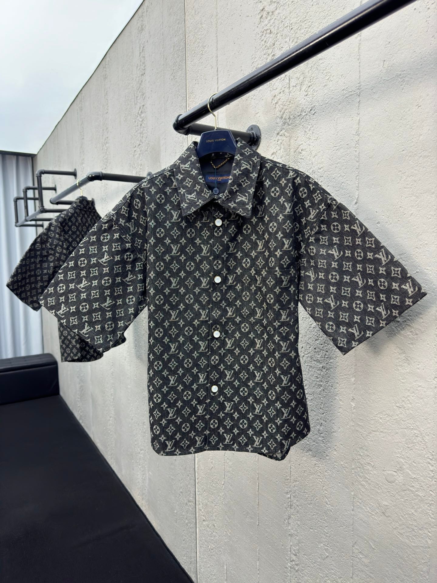 1V  jacquard full print denim shirt