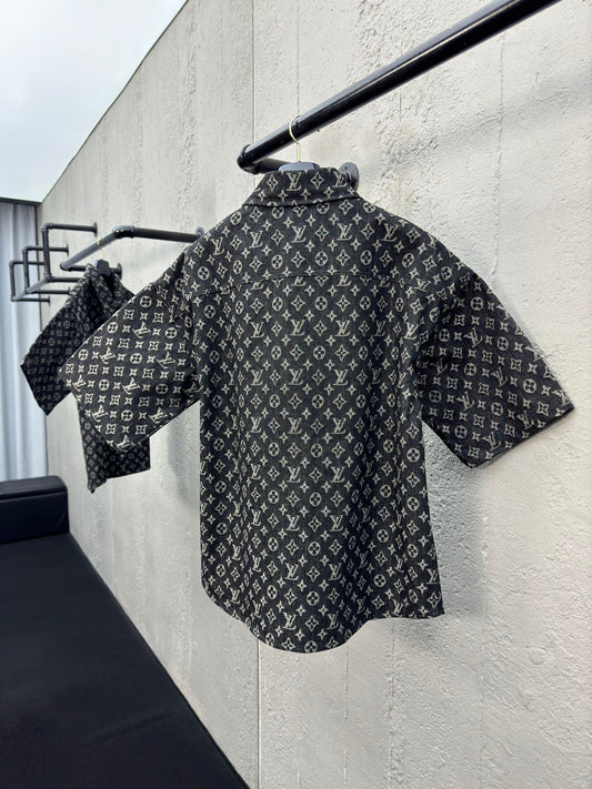 1V  jacquard full print denim shirt