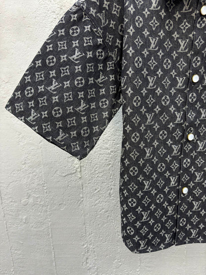 1V  jacquard full print denim shirt