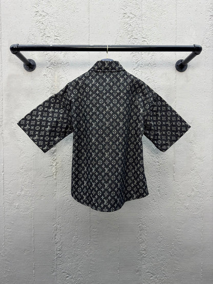 1V  jacquard full print denim shirt