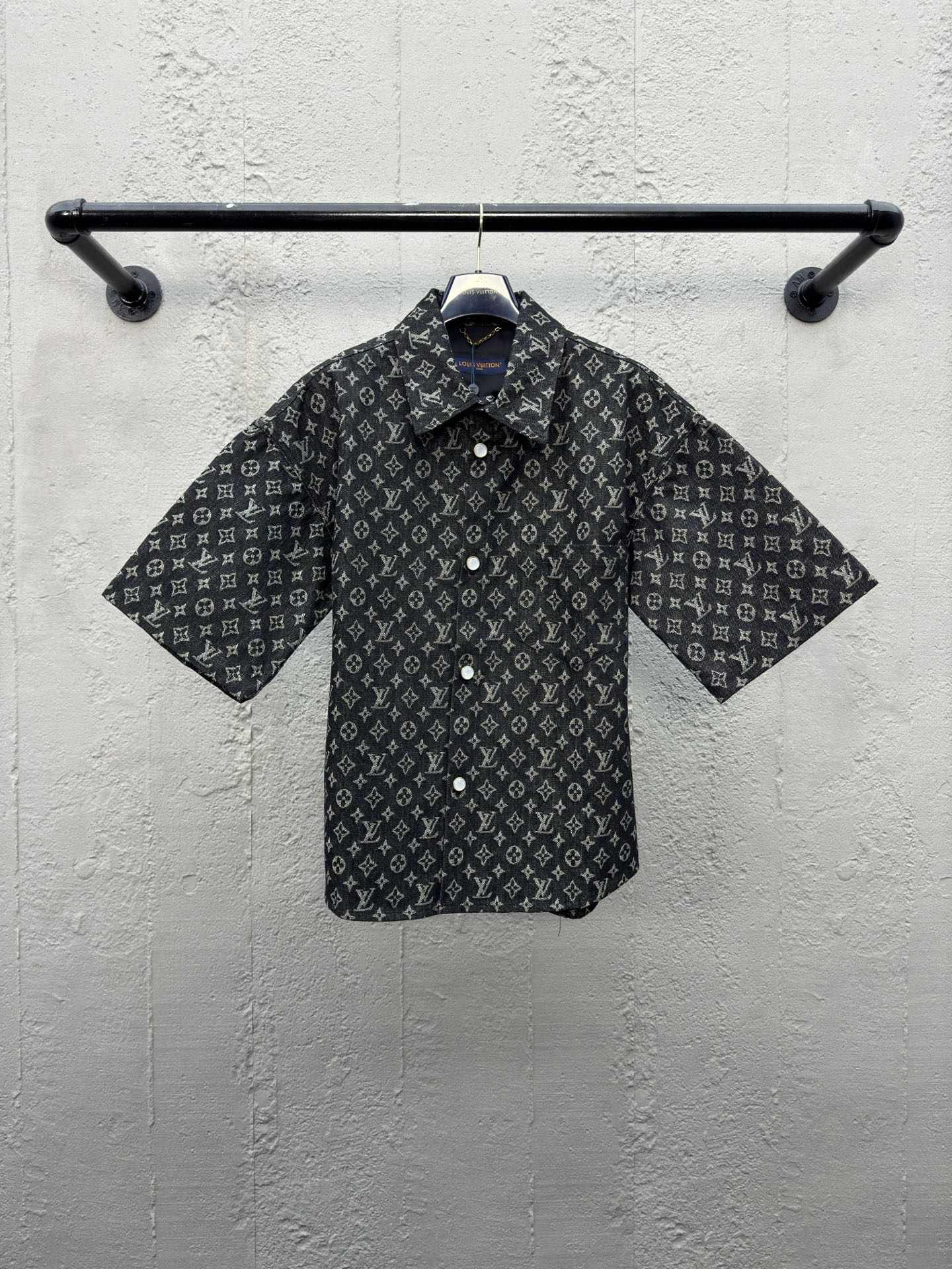 1V  jacquard full print denim shirt