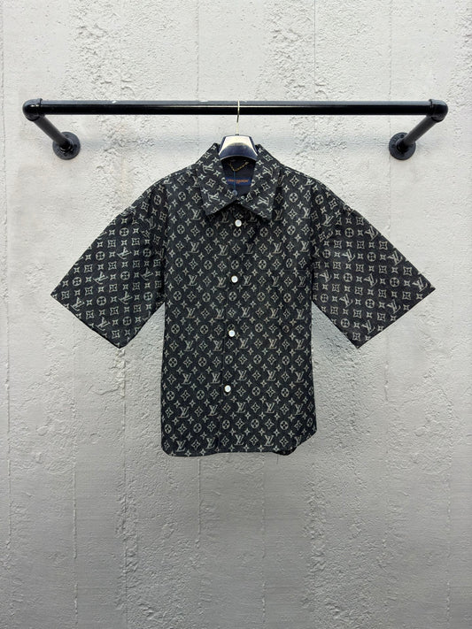 1V  jacquard full print denim shirt
