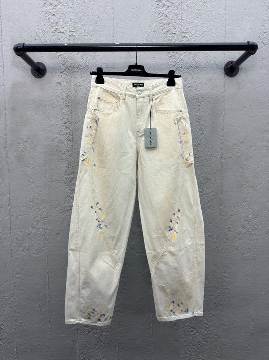 B  splattered jeans apricot