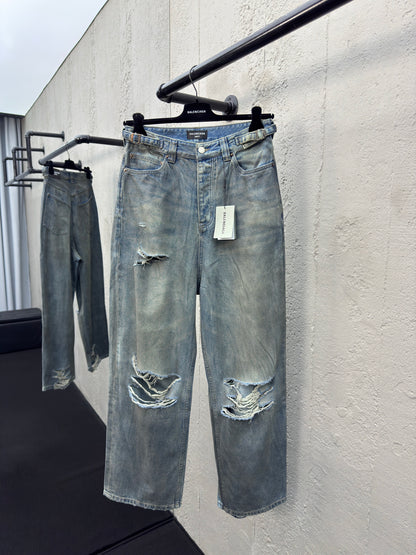 B  jeans with fringe rips