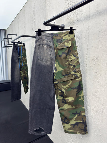 B  Camouflage Spliced Jeans