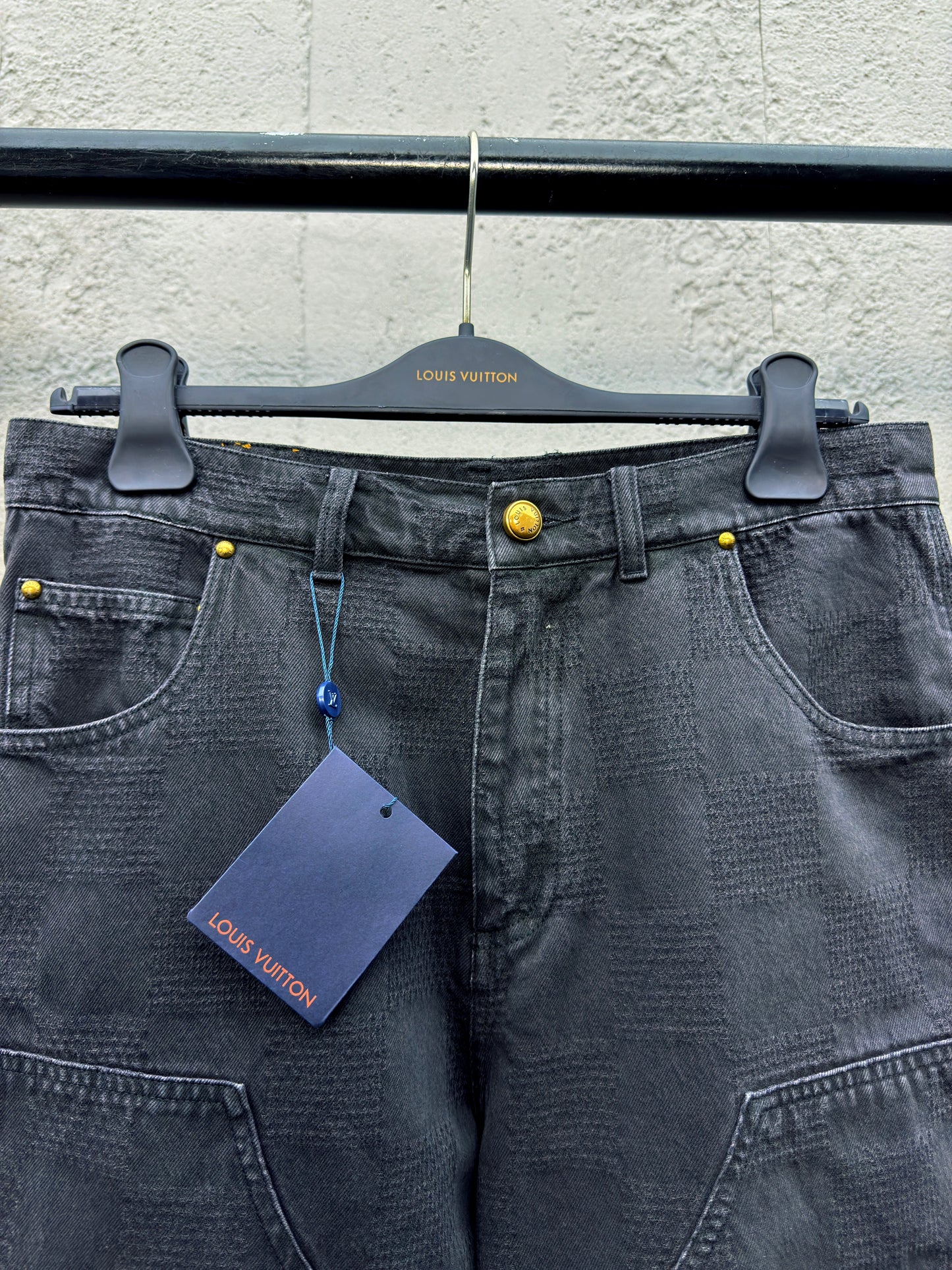 1V  Checkerboard Denim Shorts