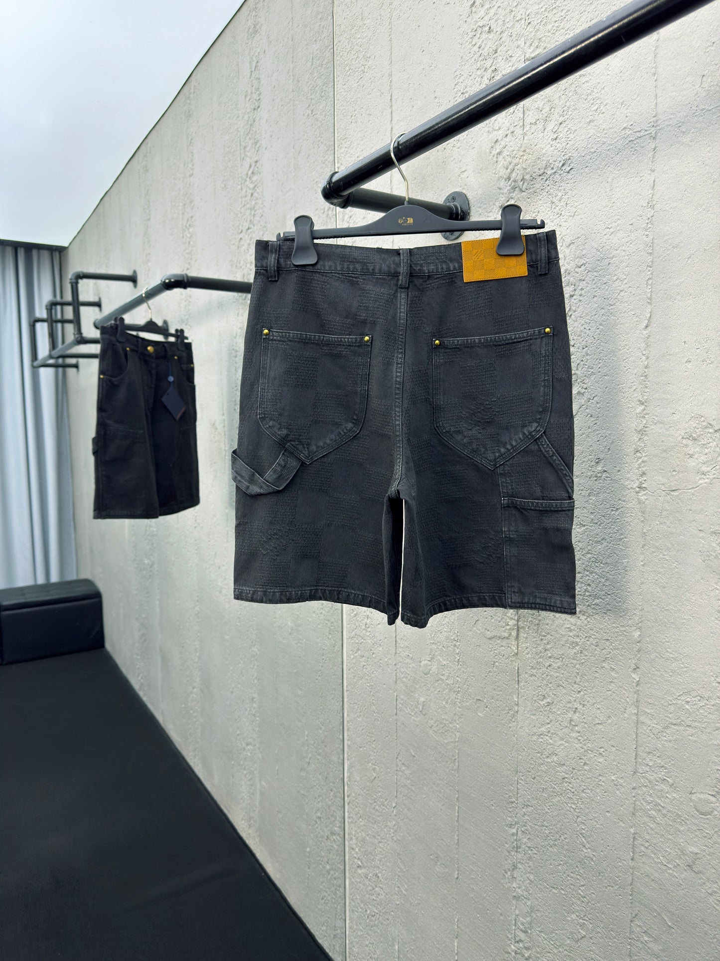 1V  Checkerboard Denim Shorts