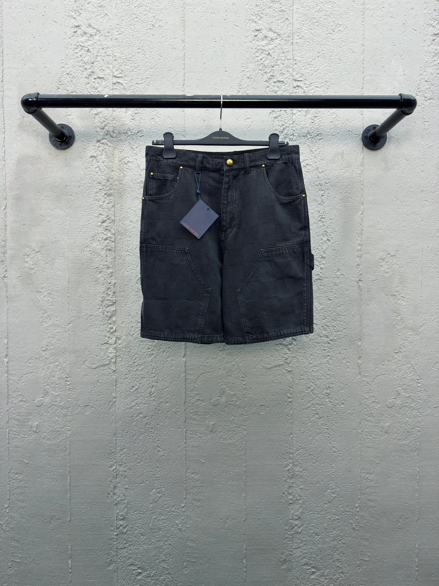 1V  Checkerboard Denim Shorts