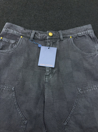 1V  Checkerboard Denim Shorts