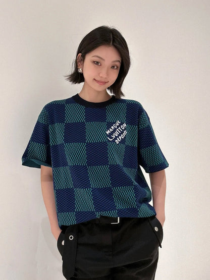 1V  25SS  Checkerboard Wool Short Sleeves