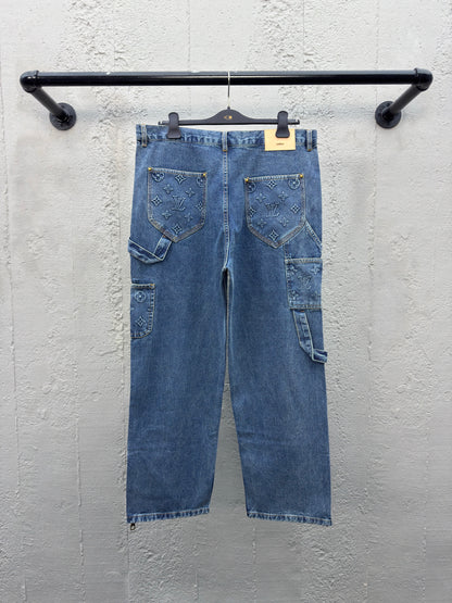 1V  embossed jeans blue