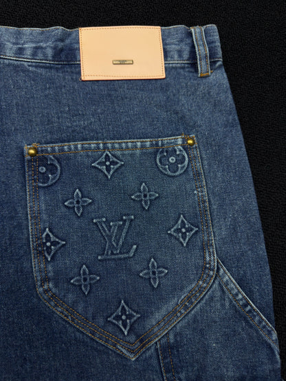 1V  embossed jeans blue