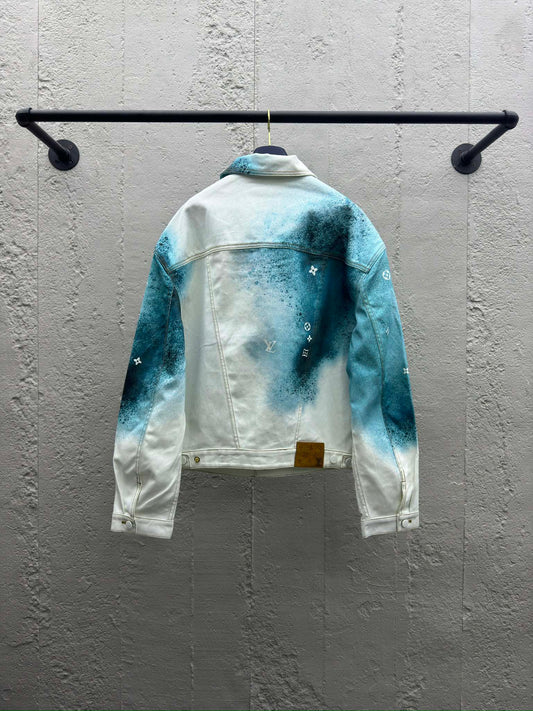 1V  ink-splashed starry sky denim jacket