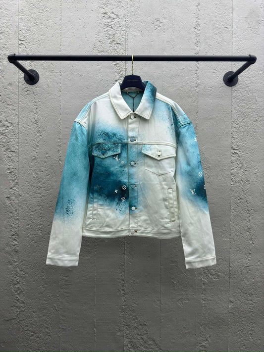 1V  ink-splashed starry sky denim jacket