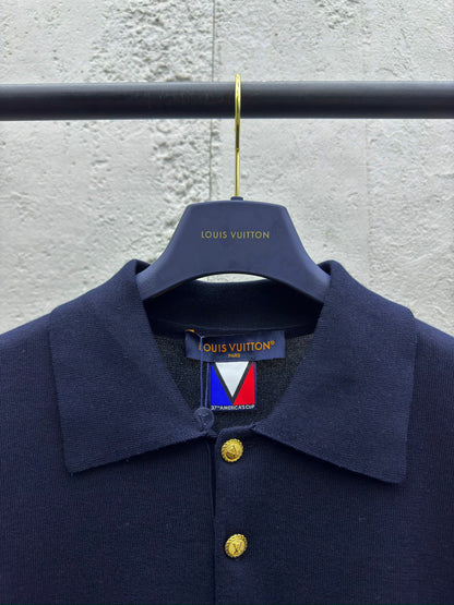 1V  25SS Gold-rimmed Embroidered Wool Polo Shirt
