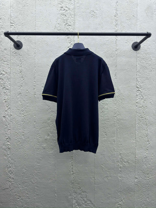 1V  25SS Gold-rimmed Embroidered Wool Polo Shirt