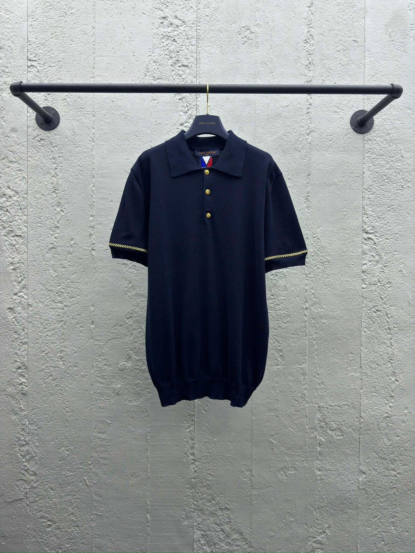 1V  25SS Gold-rimmed Embroidered Wool Polo Shirt