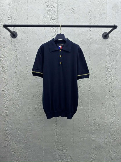 1V  25SS Gold-rimmed Embroidered Wool Polo Shirt