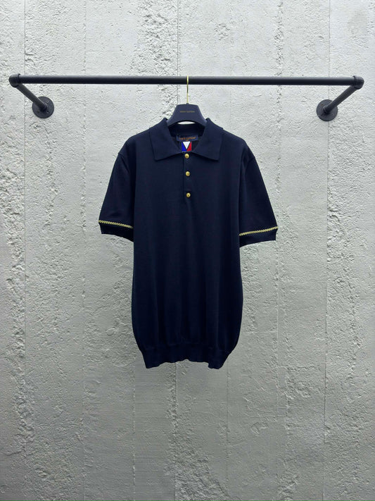 1V  25SS Gold-rimmed Embroidered Wool Polo Shirt