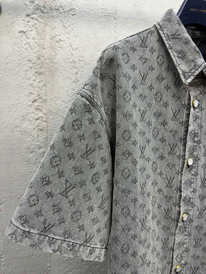 1V  Heavy washed full print denim shirt