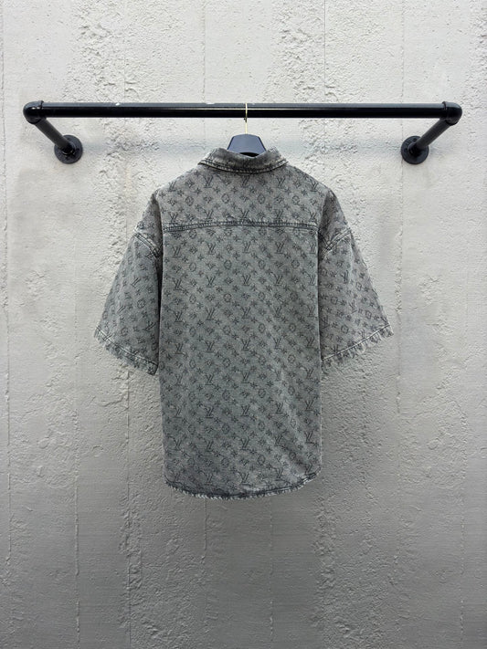 1V  Heavy washed full print denim shirt
