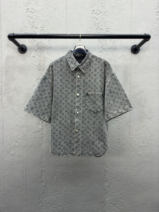 1V  Heavy washed full print denim shirt