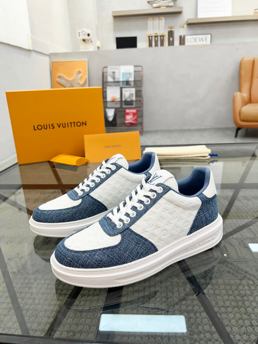 1V  Blue and White Embossed Sneaker