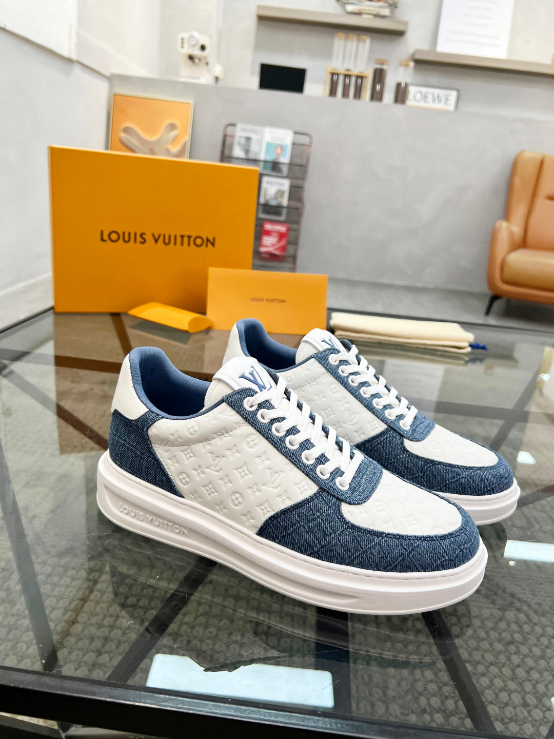 1V  Blue and White Embossed Sneaker