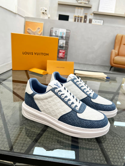 1V  Blue and White Embossed Sneaker
