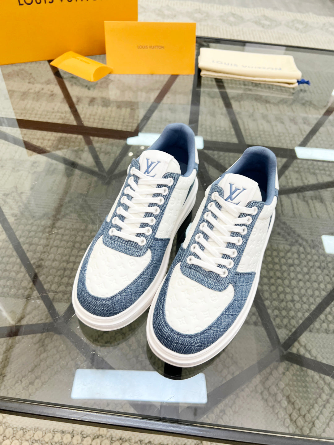 1V  Blue and White Embossed Sneaker