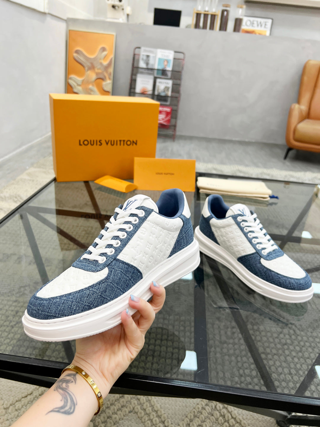 1V  Blue and White Embossed Sneaker