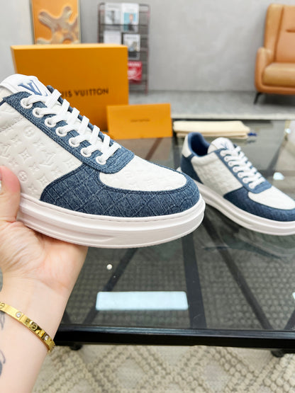 1V  Blue and White Embossed Sneaker