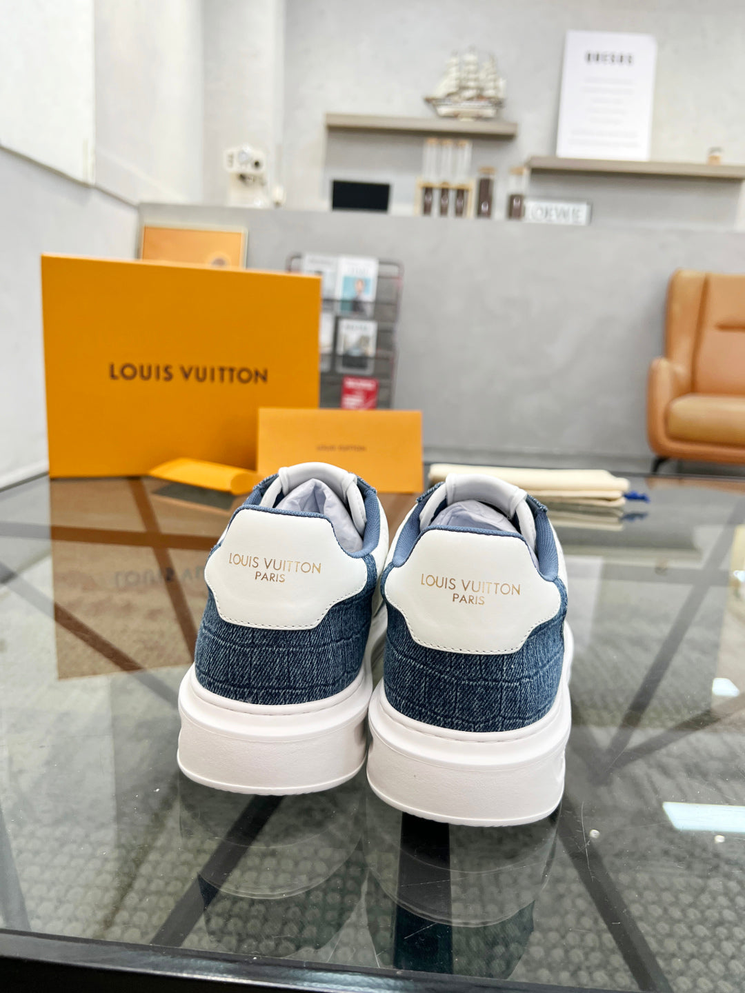 1V  Blue and White Embossed Sneaker