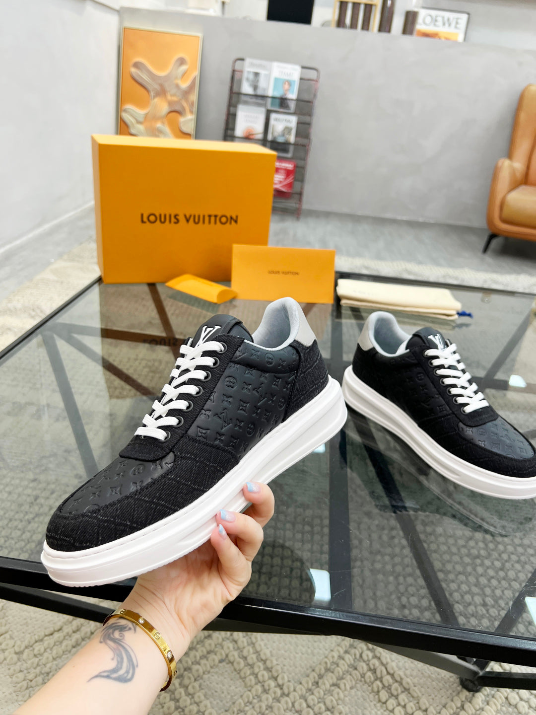 1V Black Embossed Sneaker