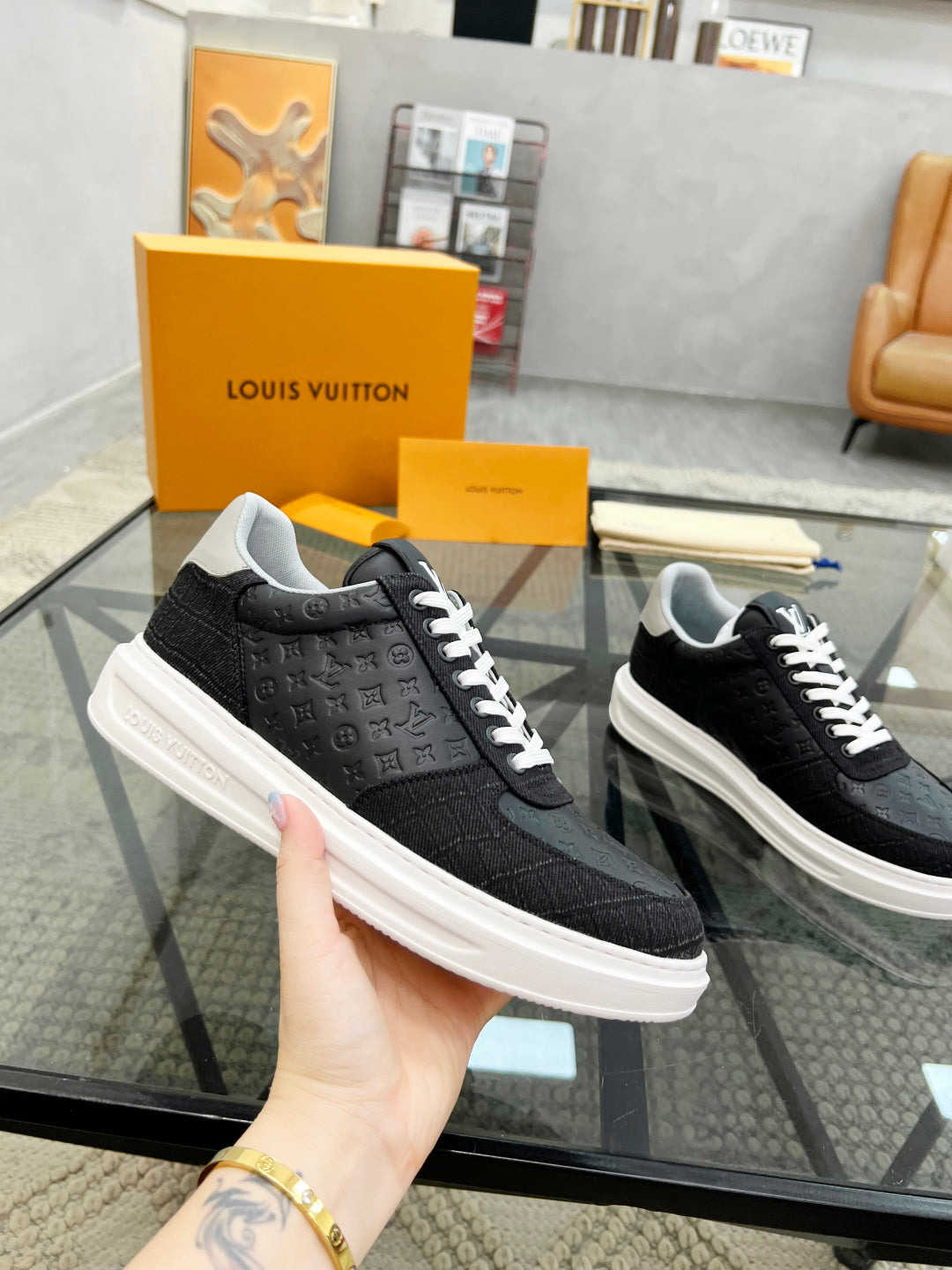 1V Black Embossed Sneaker