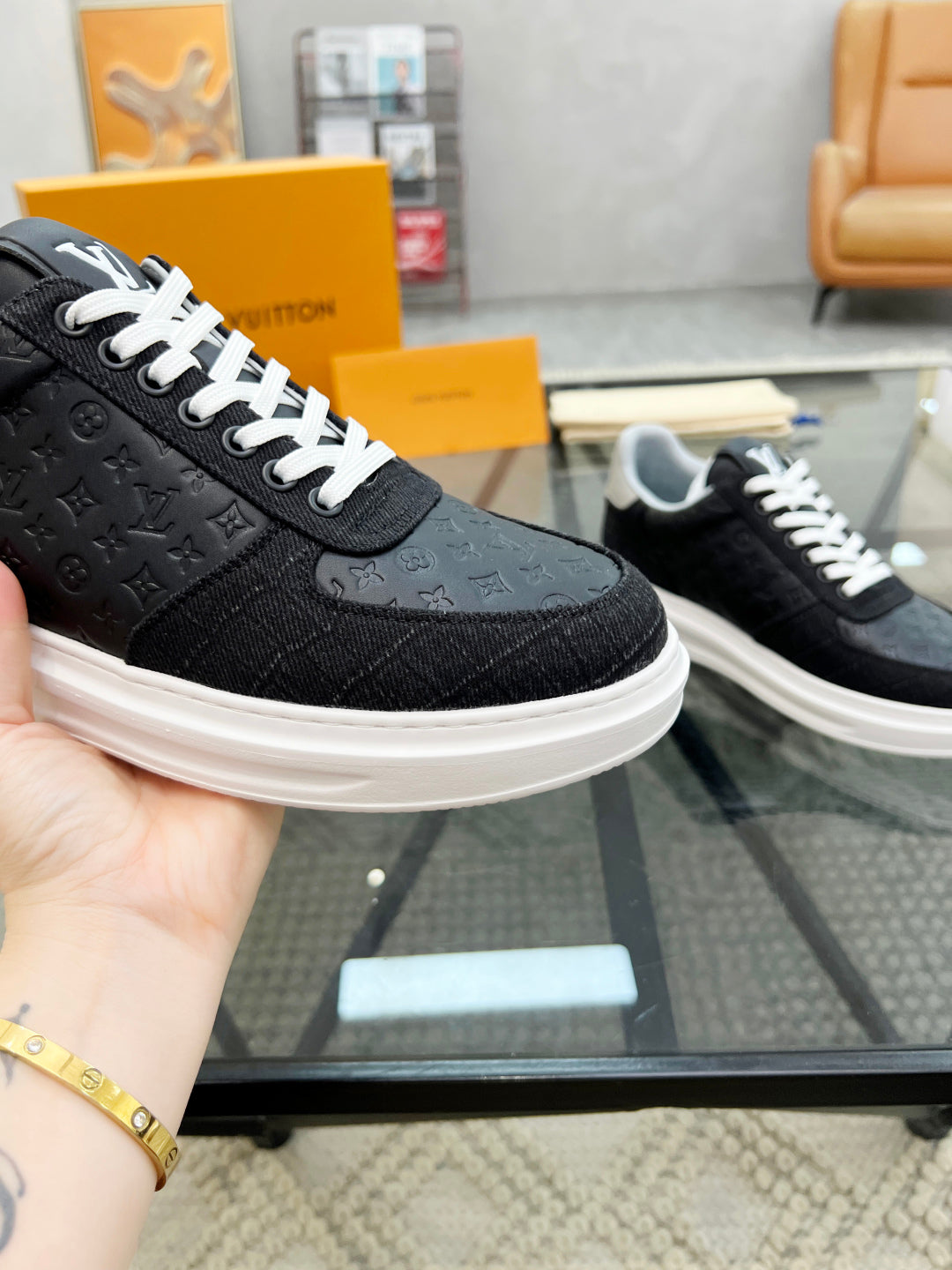 1V Black Embossed Sneaker