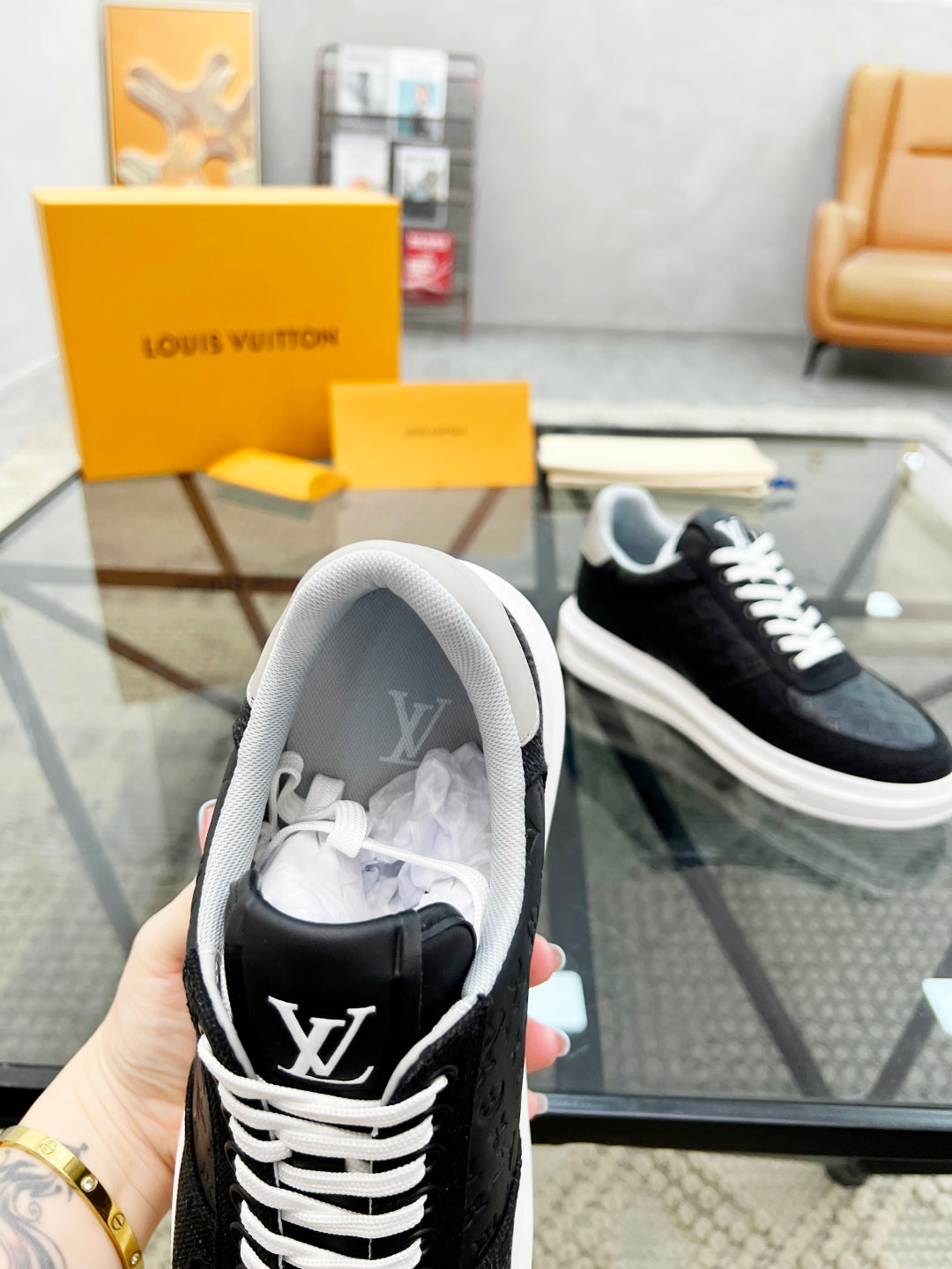 1V Black Embossed Sneaker