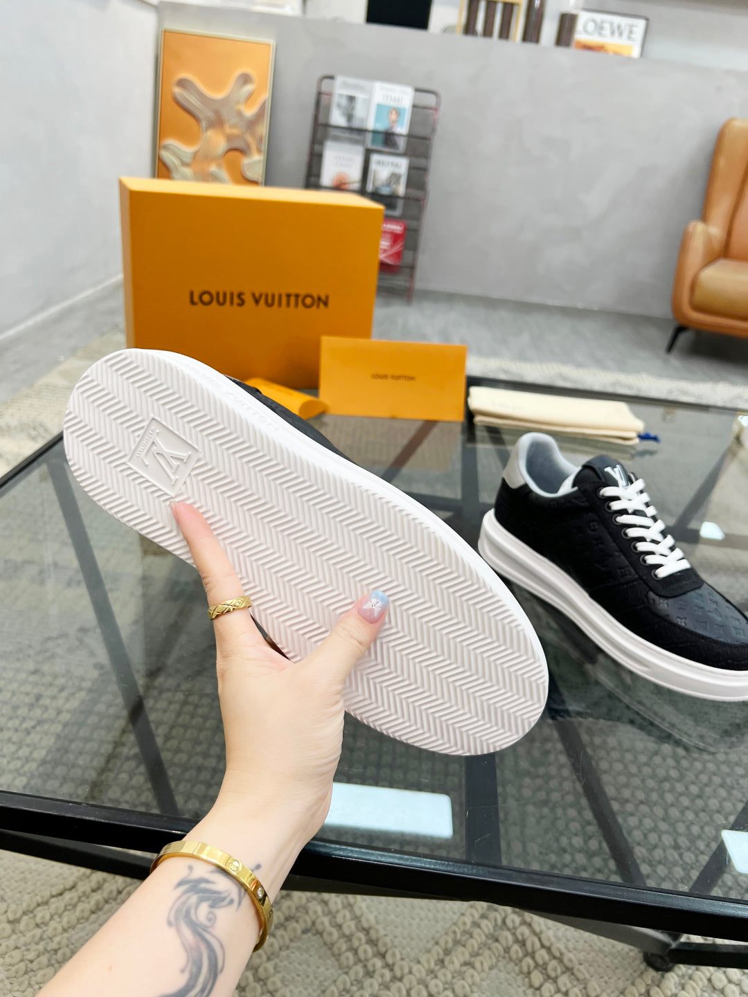 1V Black Embossed Sneaker