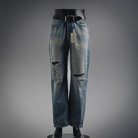 B 2025ss Destroyed cut jeans (with leather belt)