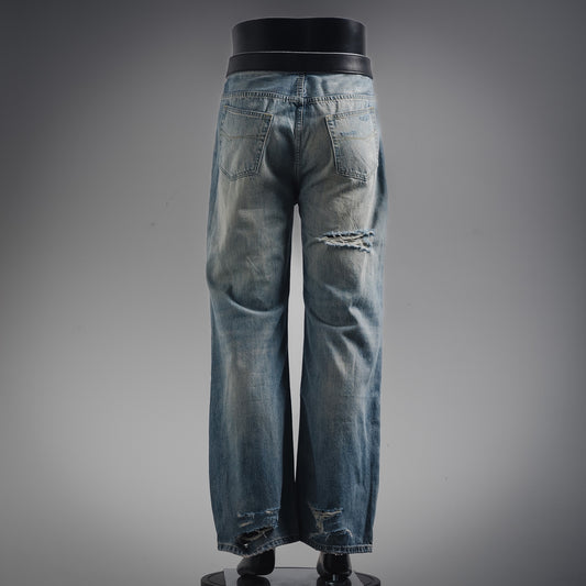 B 2025ss Destroyed cut jeans (with leather belt)